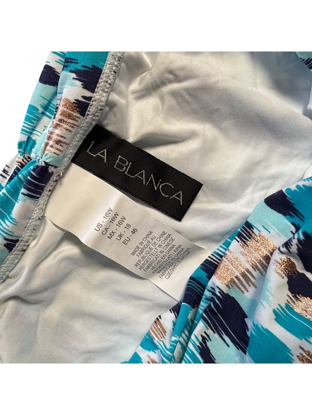 LA BLANCA seaglass shirred band hipster plus size 16W full coverage bottoms NWT